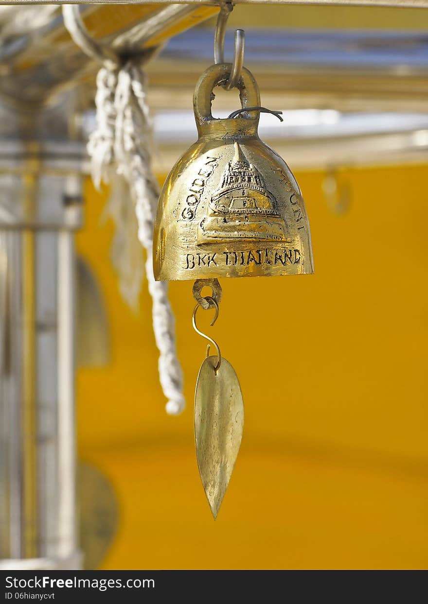 Decoration of golden mountain by hanging thai golden bell, in wat sraket, Bangkok ,Thailand. Decoration of golden mountain by hanging thai golden bell, in wat sraket, Bangkok ,Thailand.