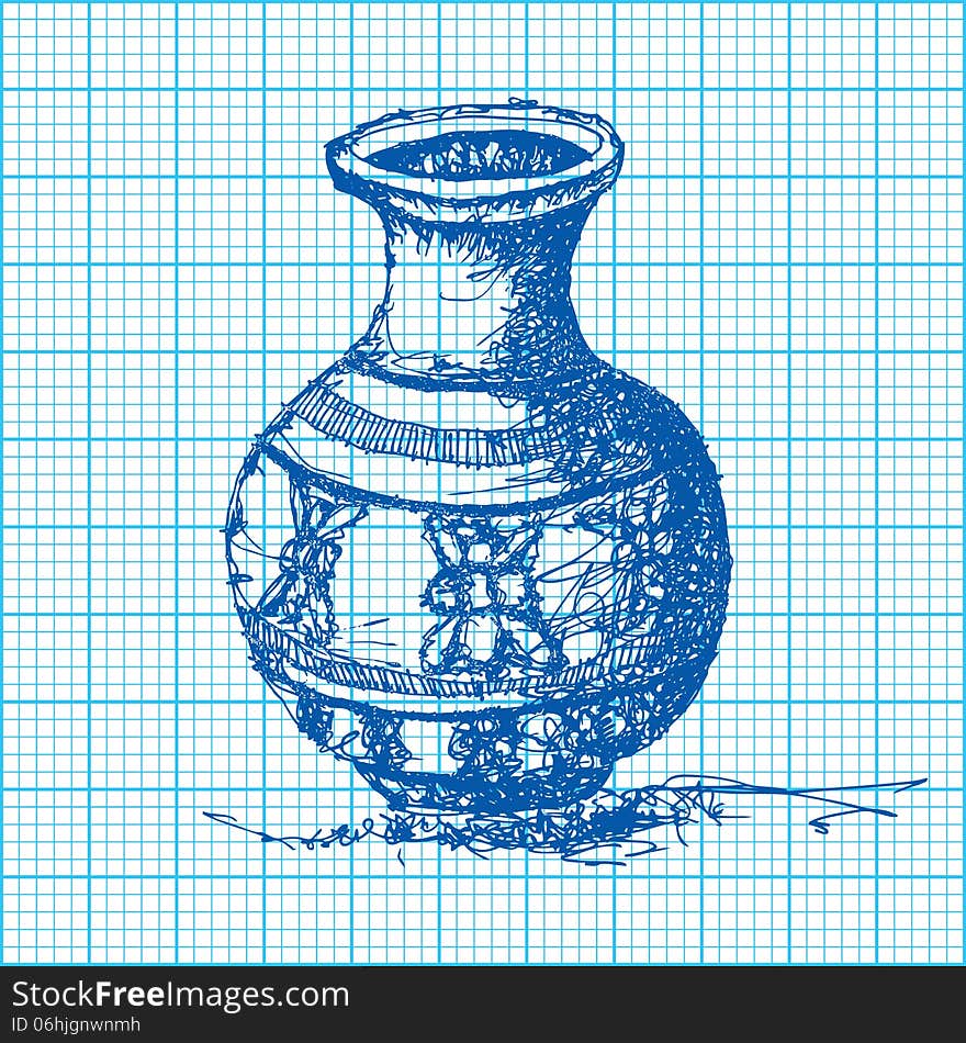 Image of sketch drawing of antique jar vector. Image of sketch drawing of antique jar vector