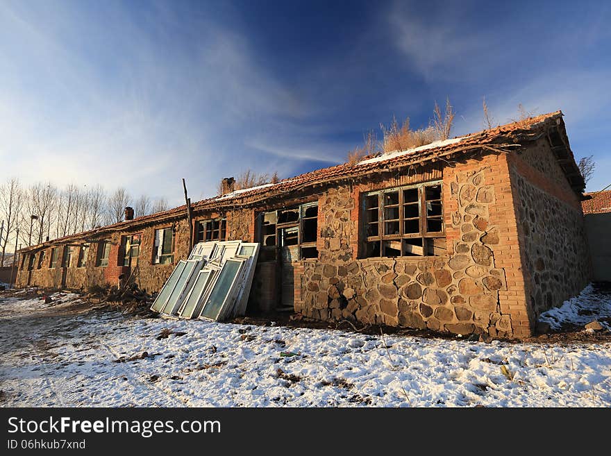 stone house in north China in winter