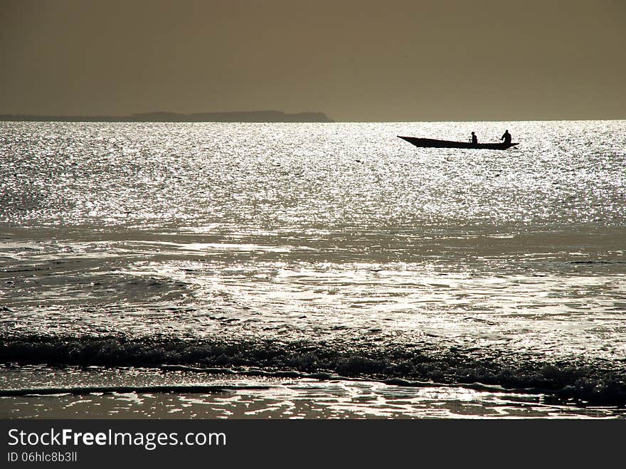 Pirogue silhouette. Cap Skirring, Senegal