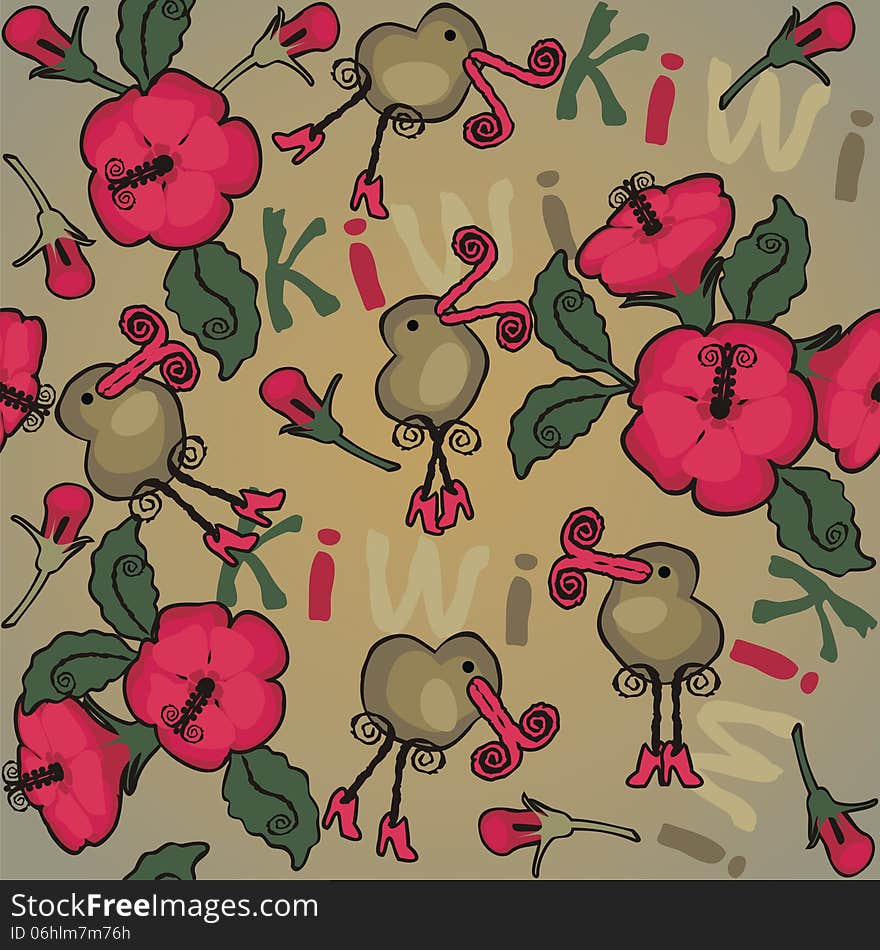 Kiwi and flowers background, paper packing