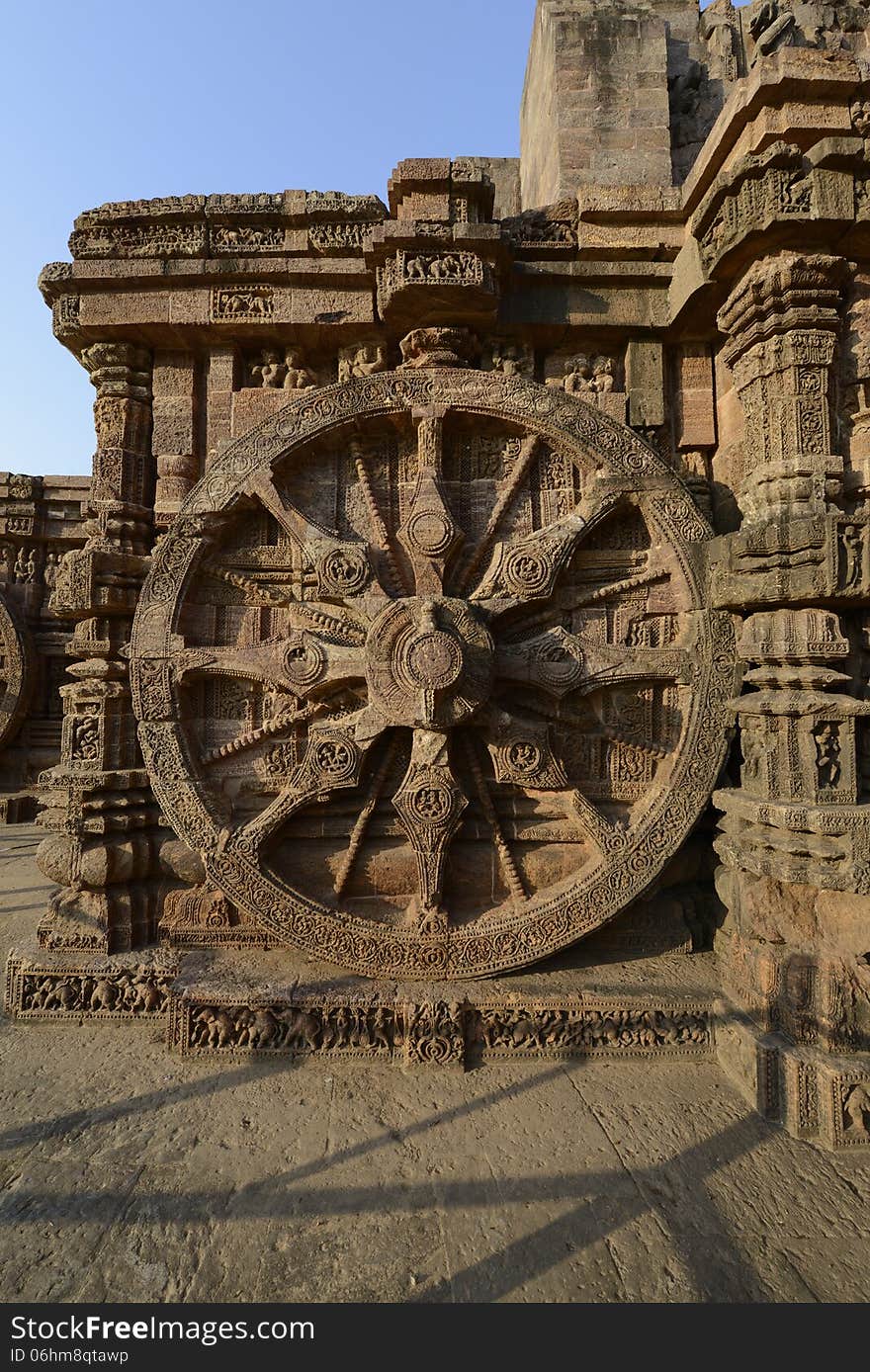 Wheel Of Chariot At Konark Sun Temple Orissa India. Konark Sun Temple is a 13th century Sun Temple (also known as the Black Pagoda).