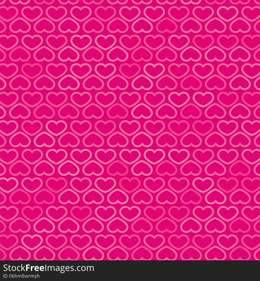 Hearts Contour Pattern in Shades of Pink, vector