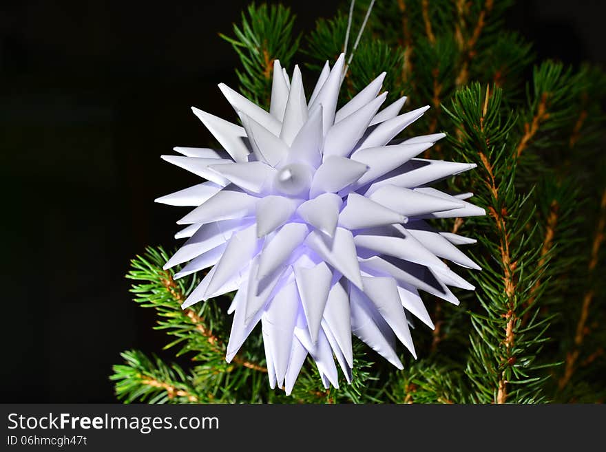 White Folded Paper Of Star Shape In Christmas Tree