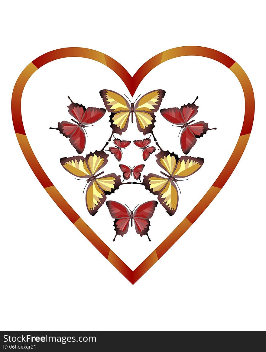 Composition with butterflies in heart