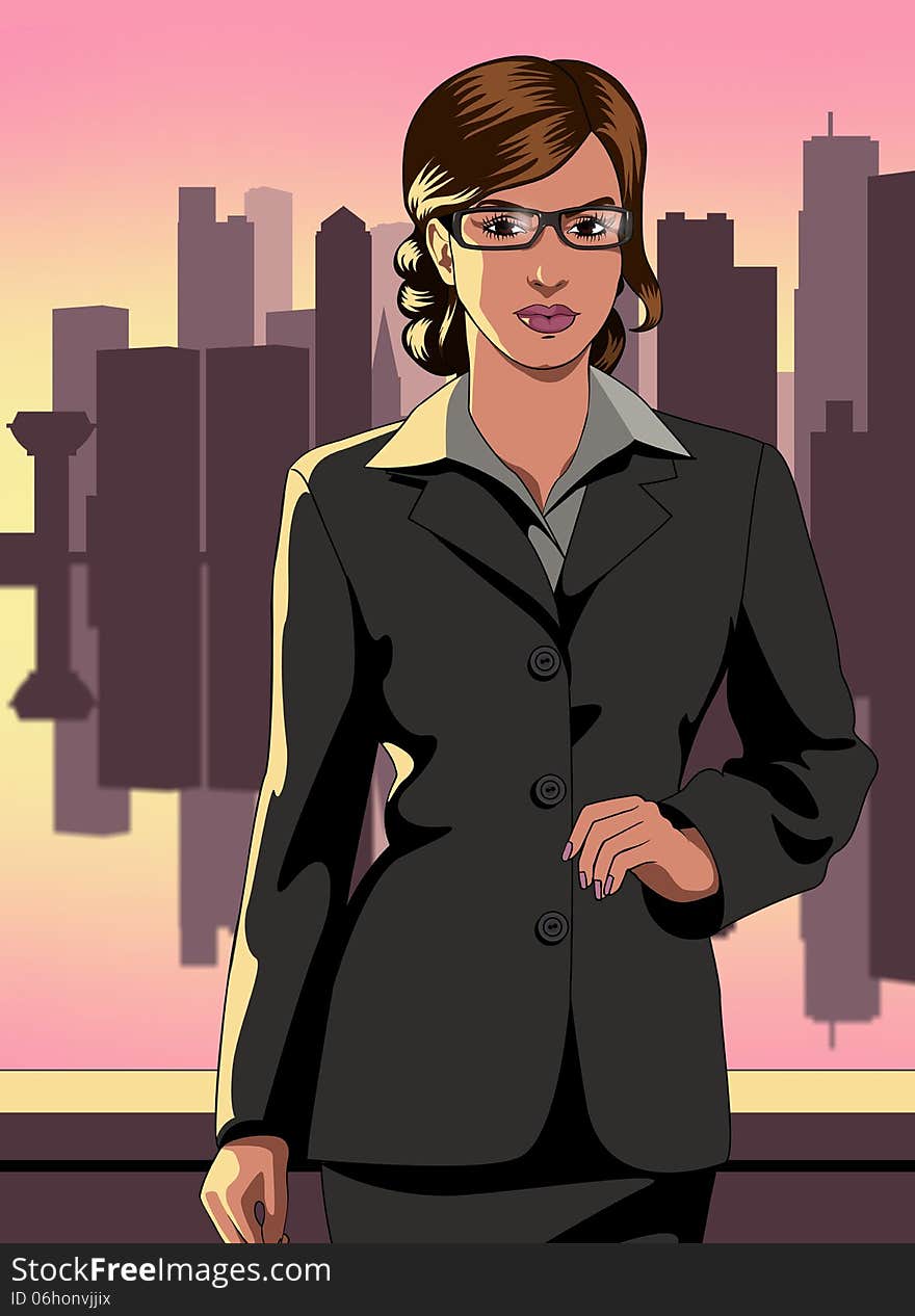 A digital illustration on a female business professional. A digital illustration on a female business professional.