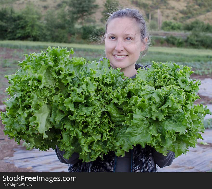 Girl with green salad