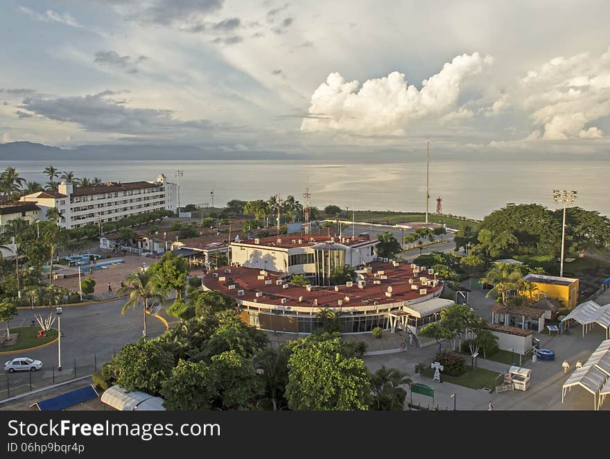 Partial view of Puerto Vallarta maritime terminal with Bay of Banderas, Mexico. Partial view of Puerto Vallarta maritime terminal with Bay of Banderas, Mexico