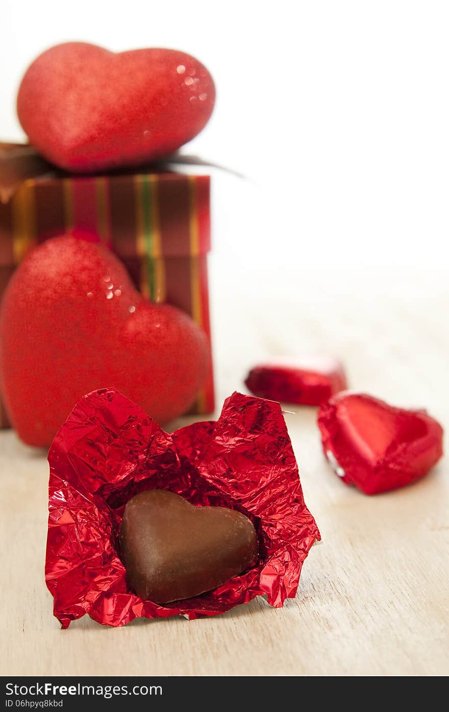 Heart shaped chocolate and gift box. Heart shaped chocolate and gift box