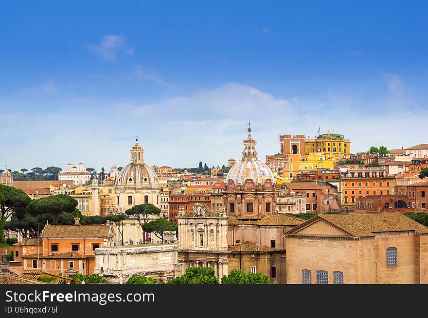 Morning view over roofs of Rome Italy