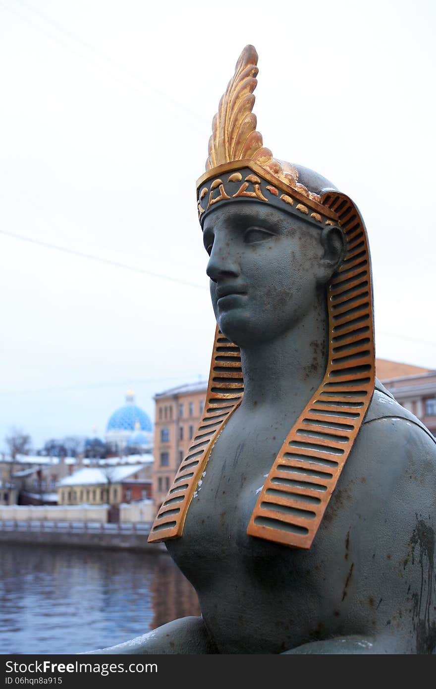 Ancient Eguptian sphinx statue in St. Petersburg, Russia