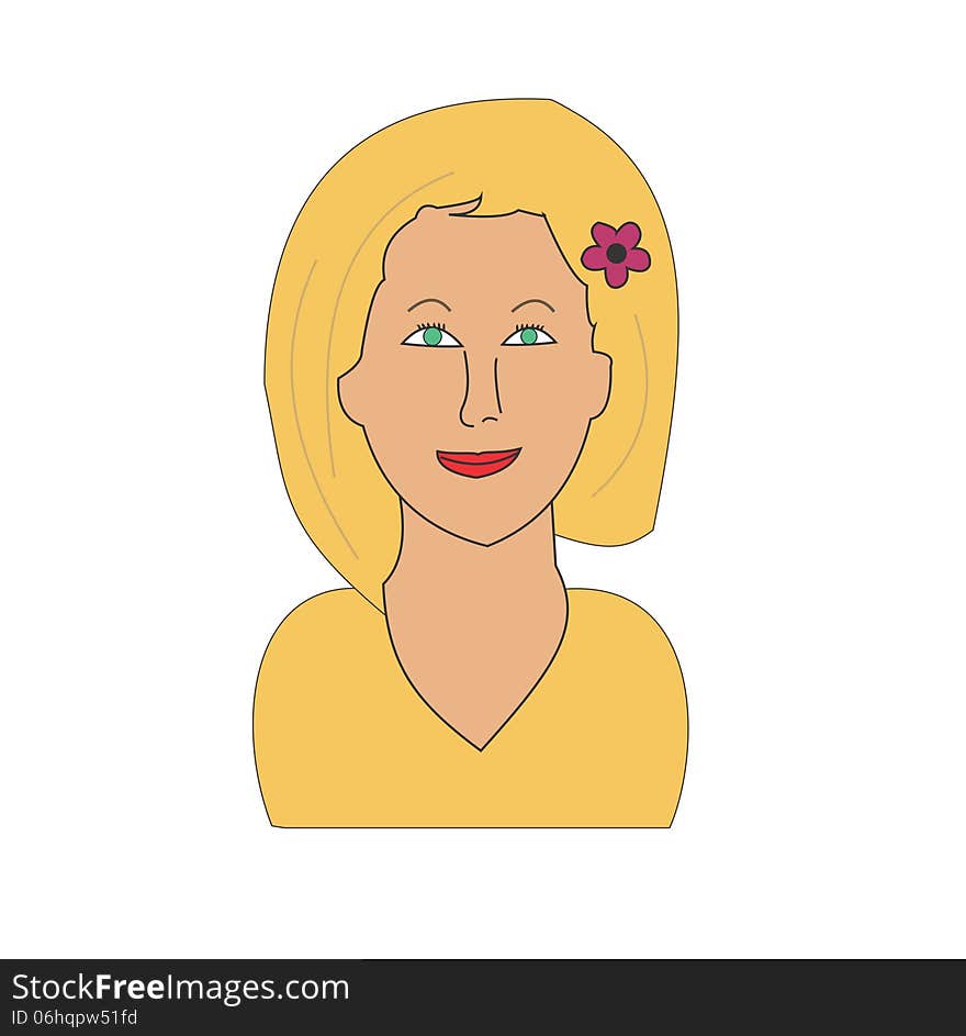 A vector illustration of a good looking cartoon blonde girl with a flower in her hair.