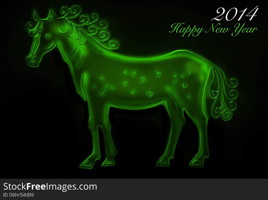 Green glowing horse in a black background. Green glowing horse in a black background.