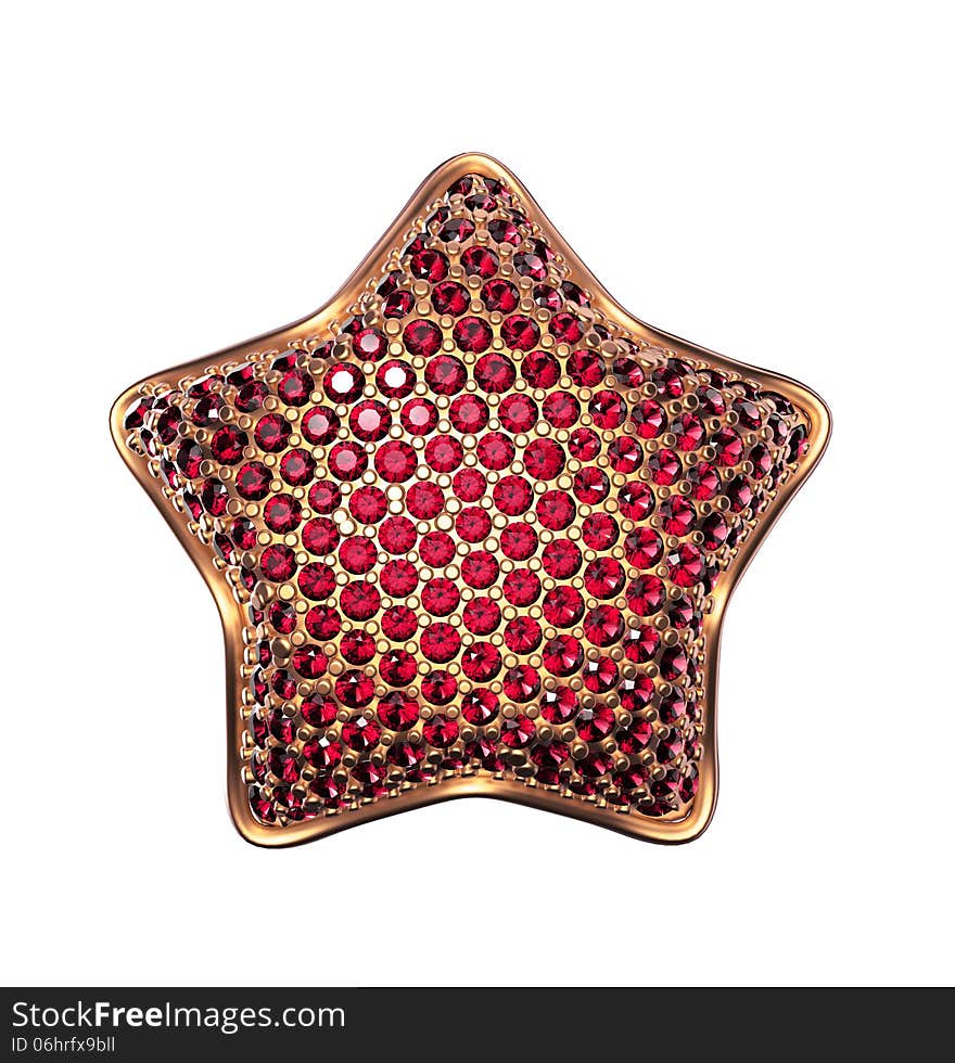 3d Golden Star Symbol With Ruby Crystals