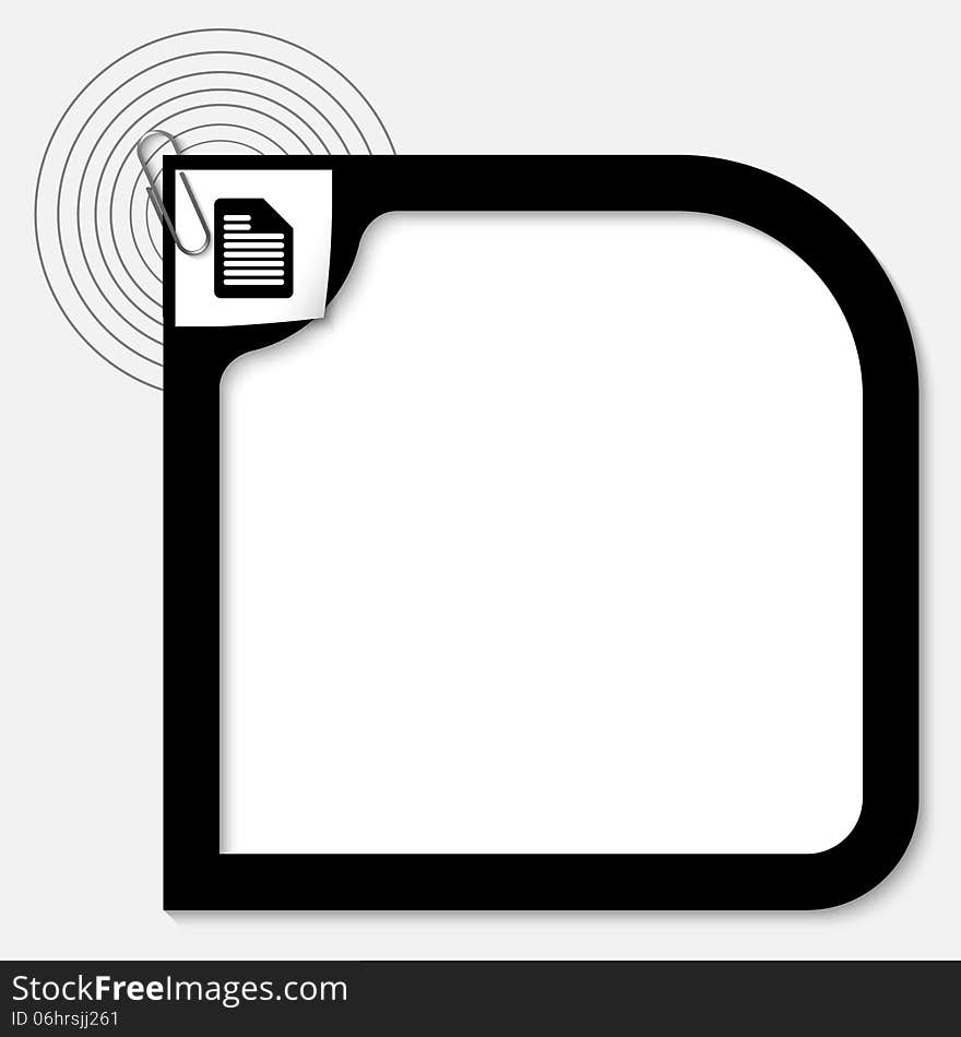 Vector black text box with notes icon and paper clip