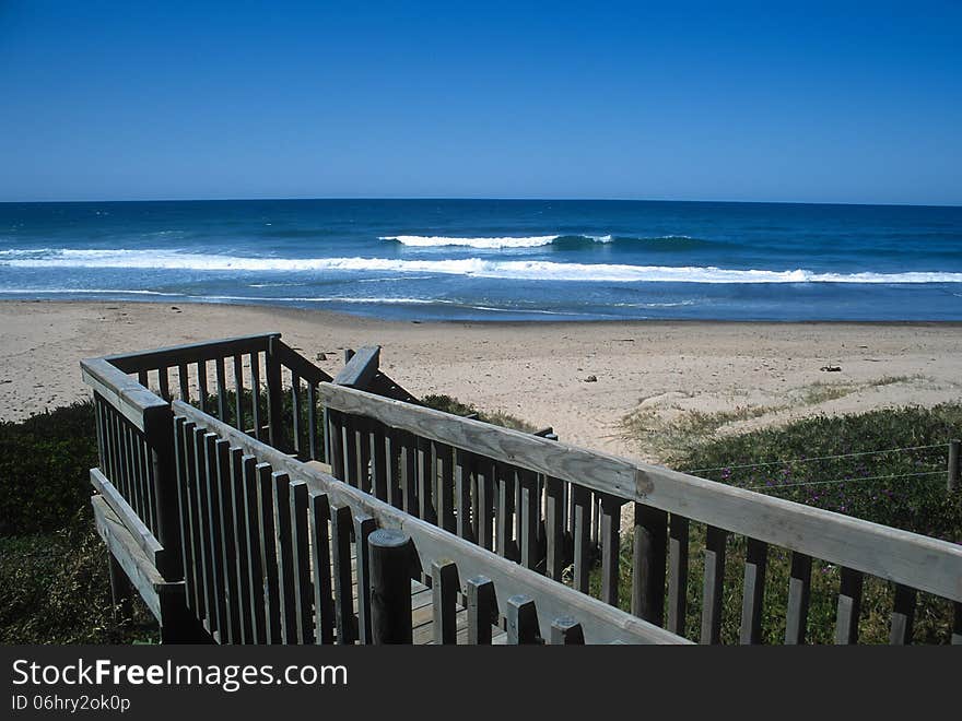 A wooden walkway down to the beach on the north coast of NSW