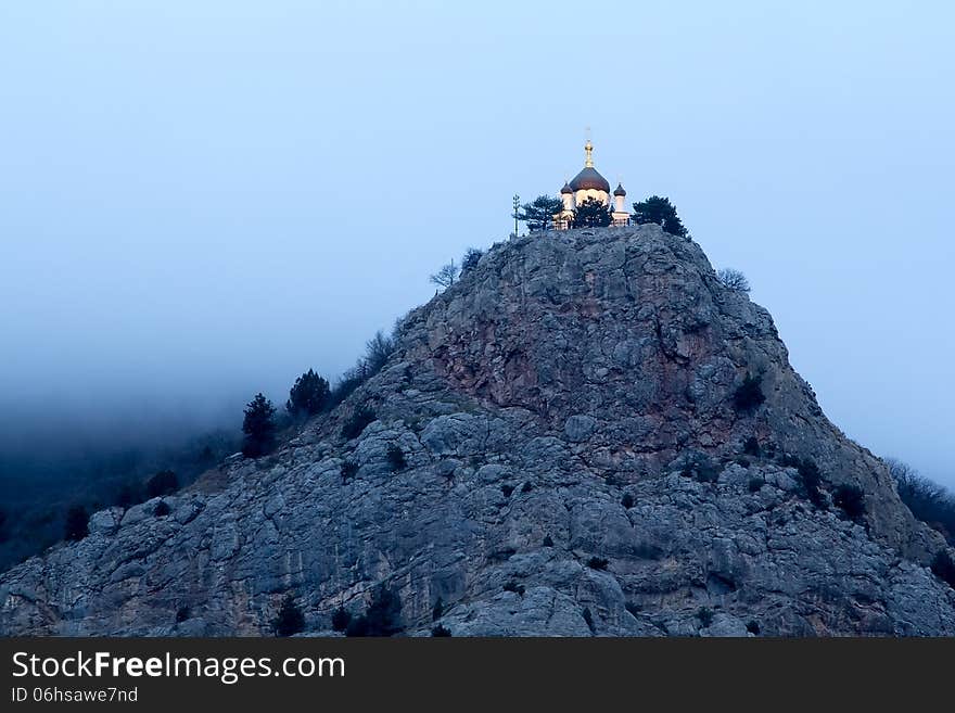 Foros church of the resurrection of Christ standing alone in the mountains. Foros church of the resurrection of Christ standing alone in the mountains