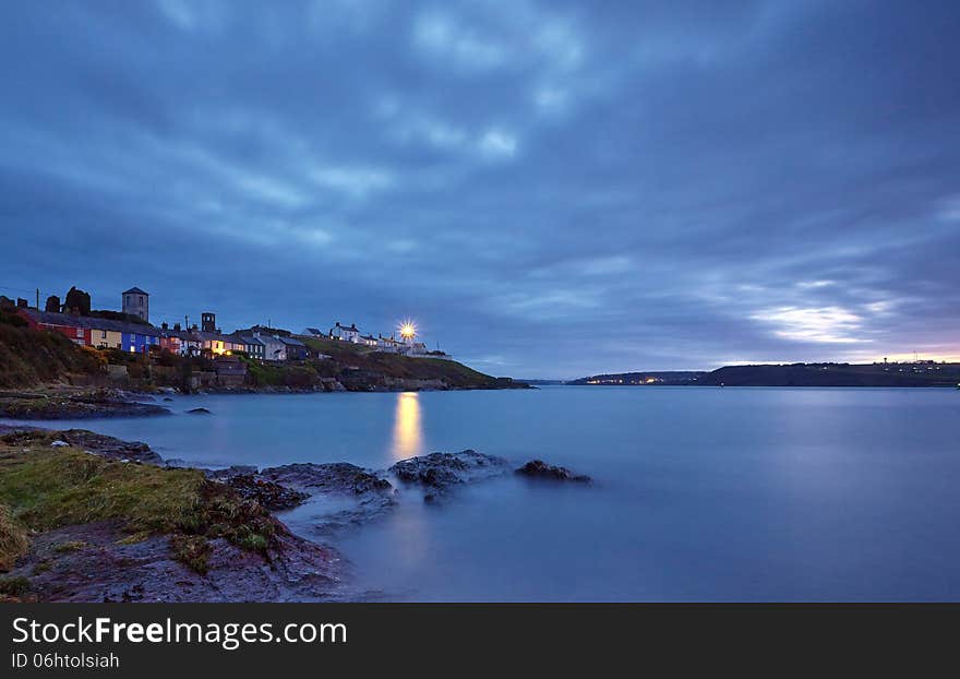 View of Roches Point Lighthouse at dusk