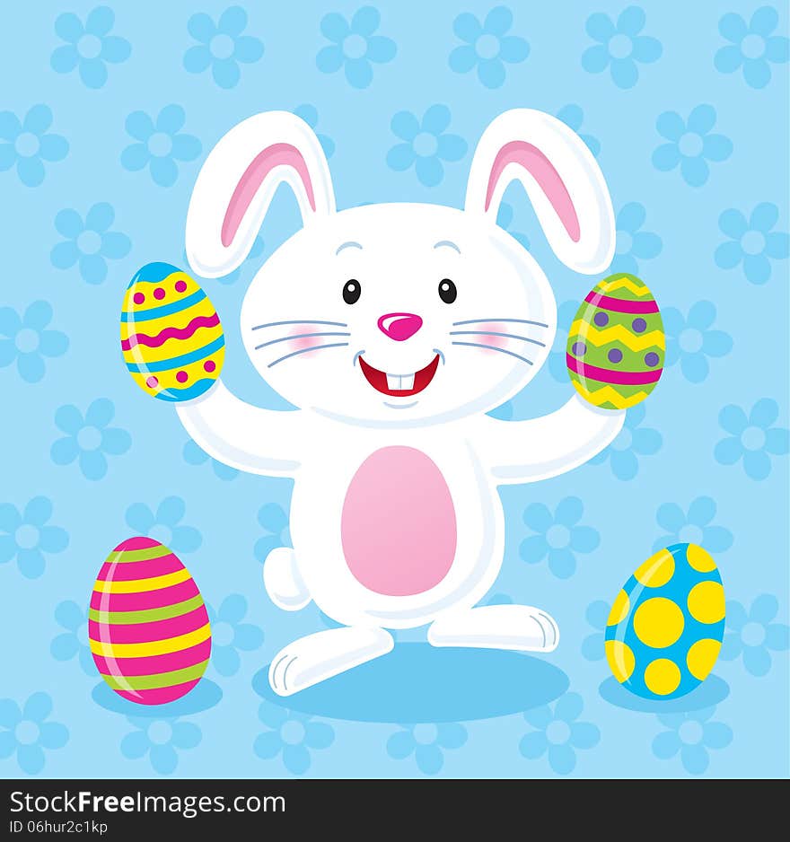 White bBunny hHolding Easter Eggs