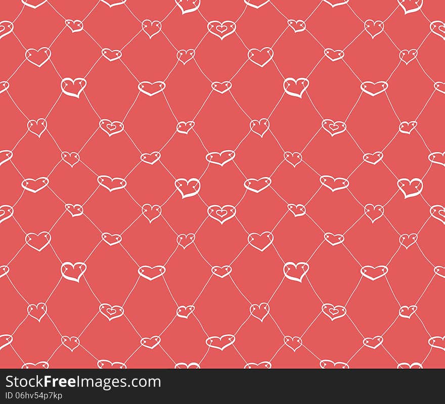 Abstract seamless net pattern made of white sketch hearts. Abstract seamless net pattern made of white sketch hearts