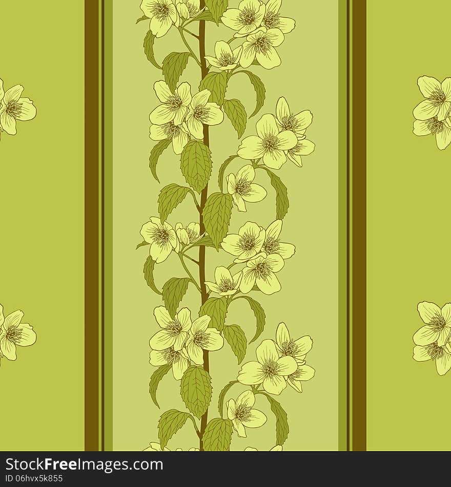 Vector seamless green background white cherry blossom. Vector seamless green background white cherry blossom.