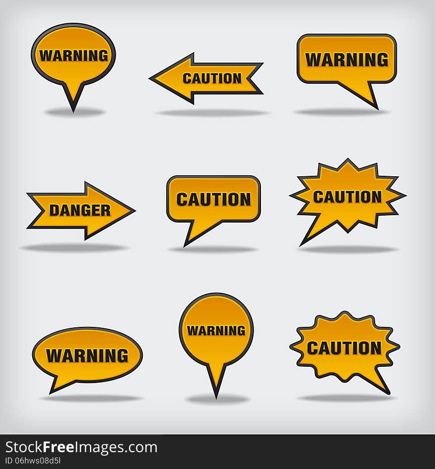 Set of different icons of warning bubbles