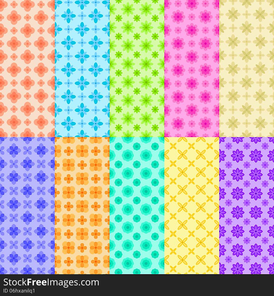 10 Colorful Flower Patterns. This is file of EPS10 format.