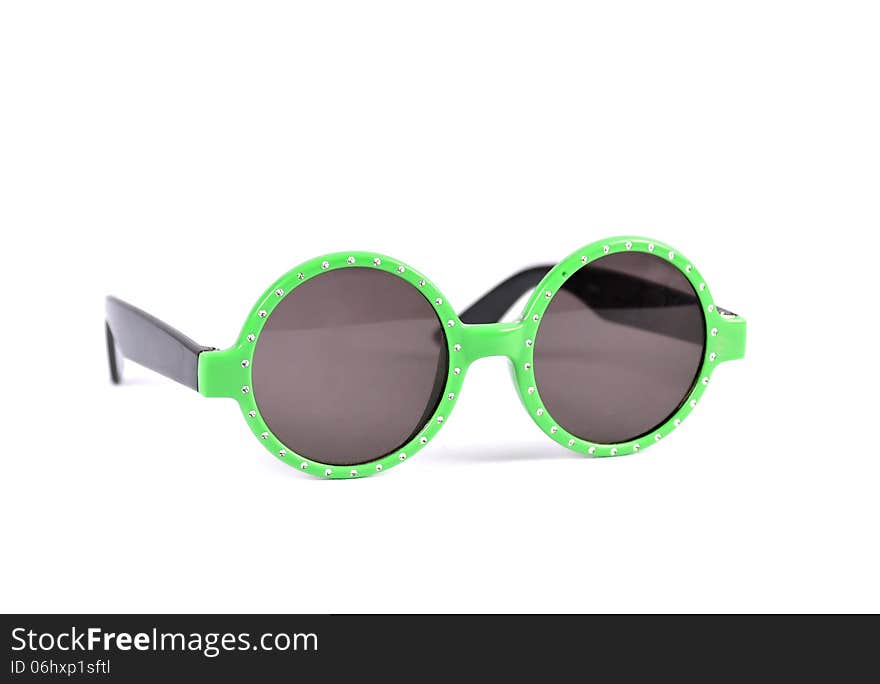 Round green glasses with diamonds on white. Round green glasses with diamonds on white