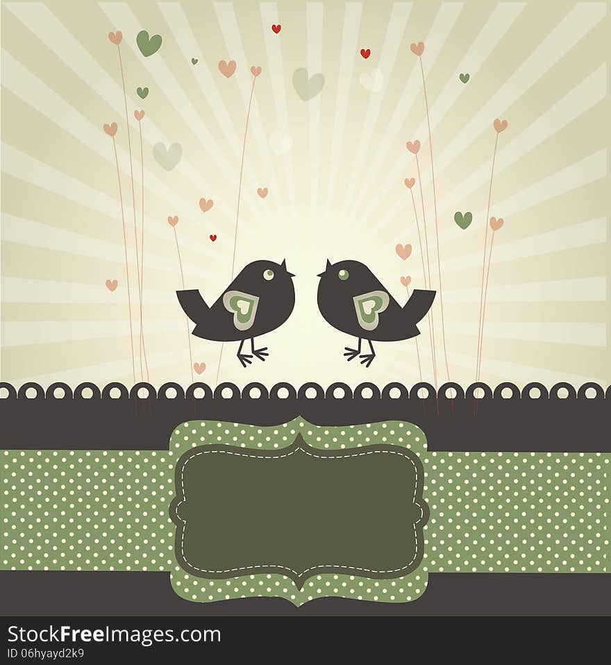 Retro Image With Birds In Love