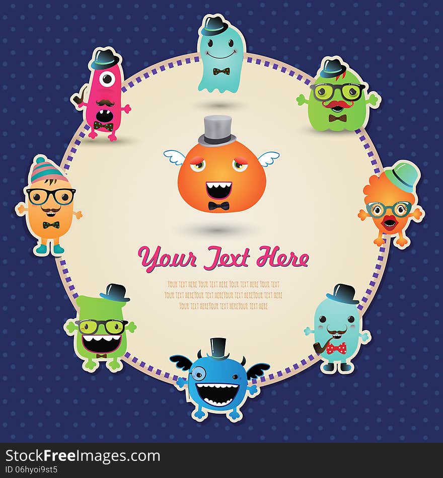 Hipster Monster Banner Card. Vector Illustration