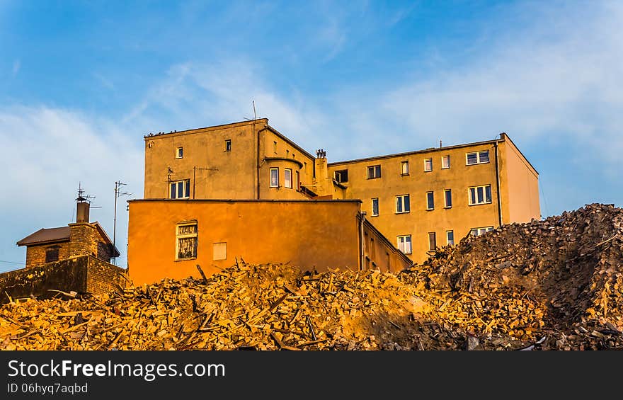 Debris remained after demolishing an old tenement