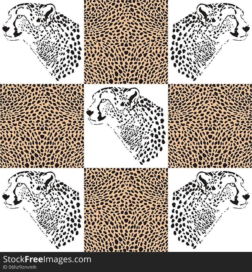 Illustration of a cheetahs head and cheetahs fur. Illustration of a cheetahs head and cheetahs fur