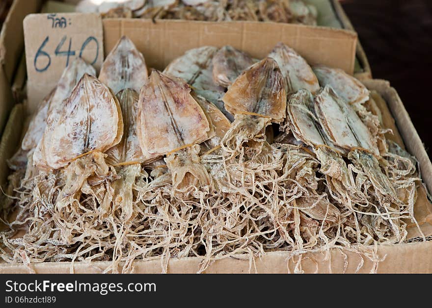 Dried squids for sale in the market, Thailand. Dried squids for sale in the market, Thailand