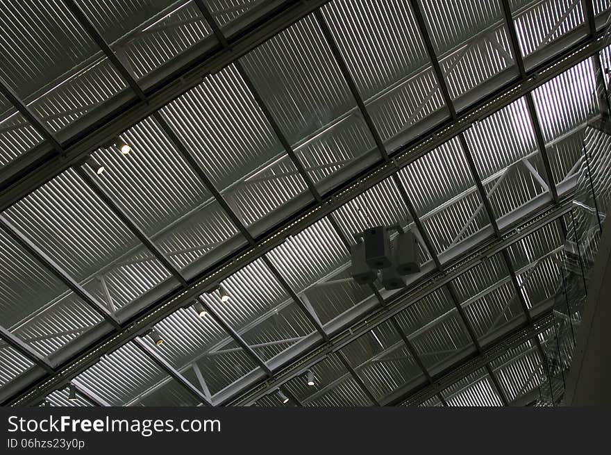 Roofing warehouse interior view.