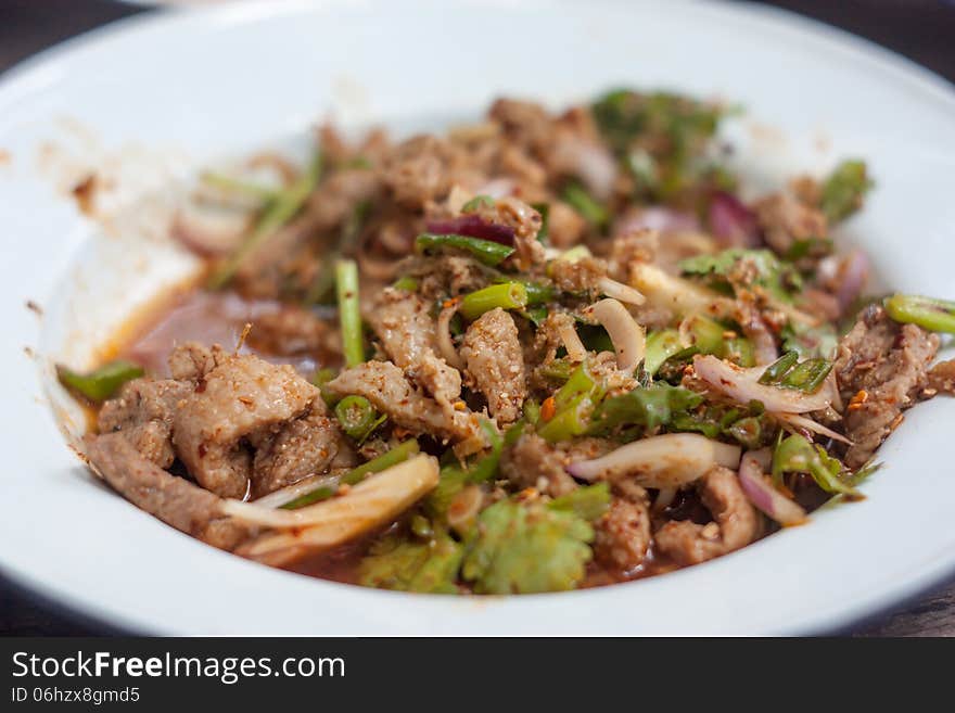 Spicy Thai Food Larb, Pork