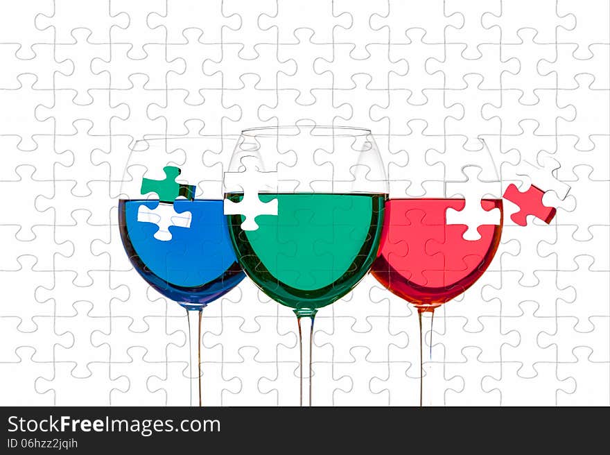 Colorful drinks in wine glasses