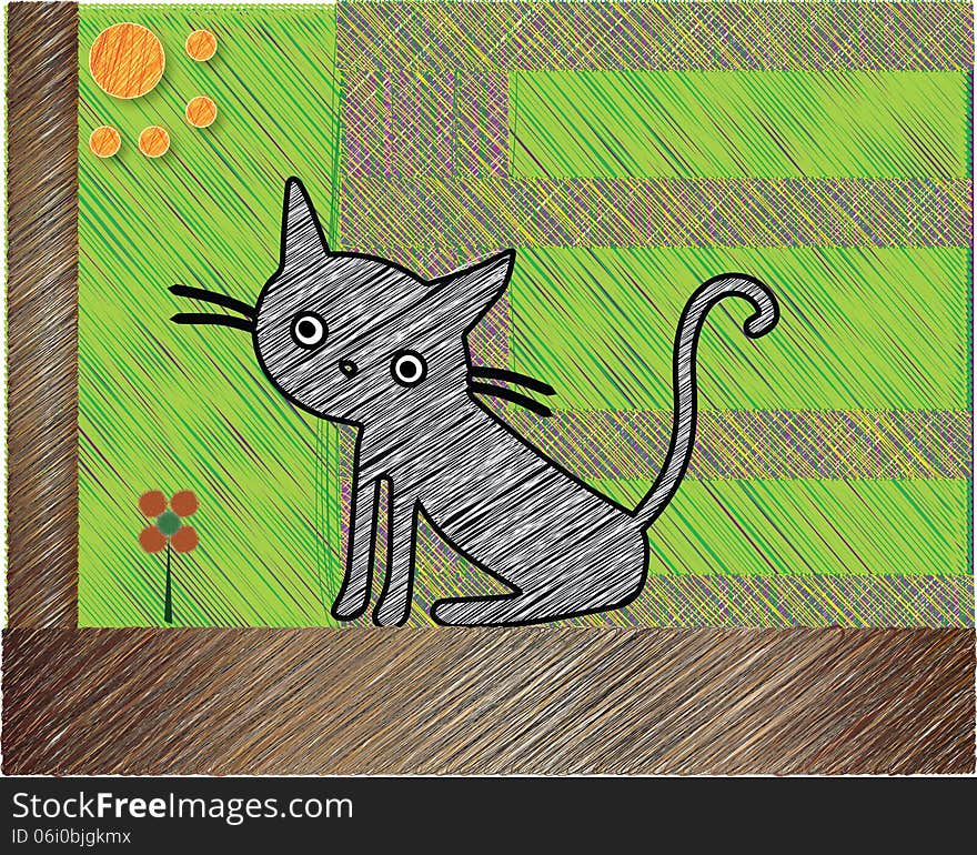 Illustration of a abstract cat on a cute background.