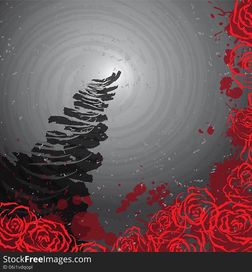 Abstract dark tower on the field of roses. Vector illustration. Abstract dark tower on the field of roses. Vector illustration.