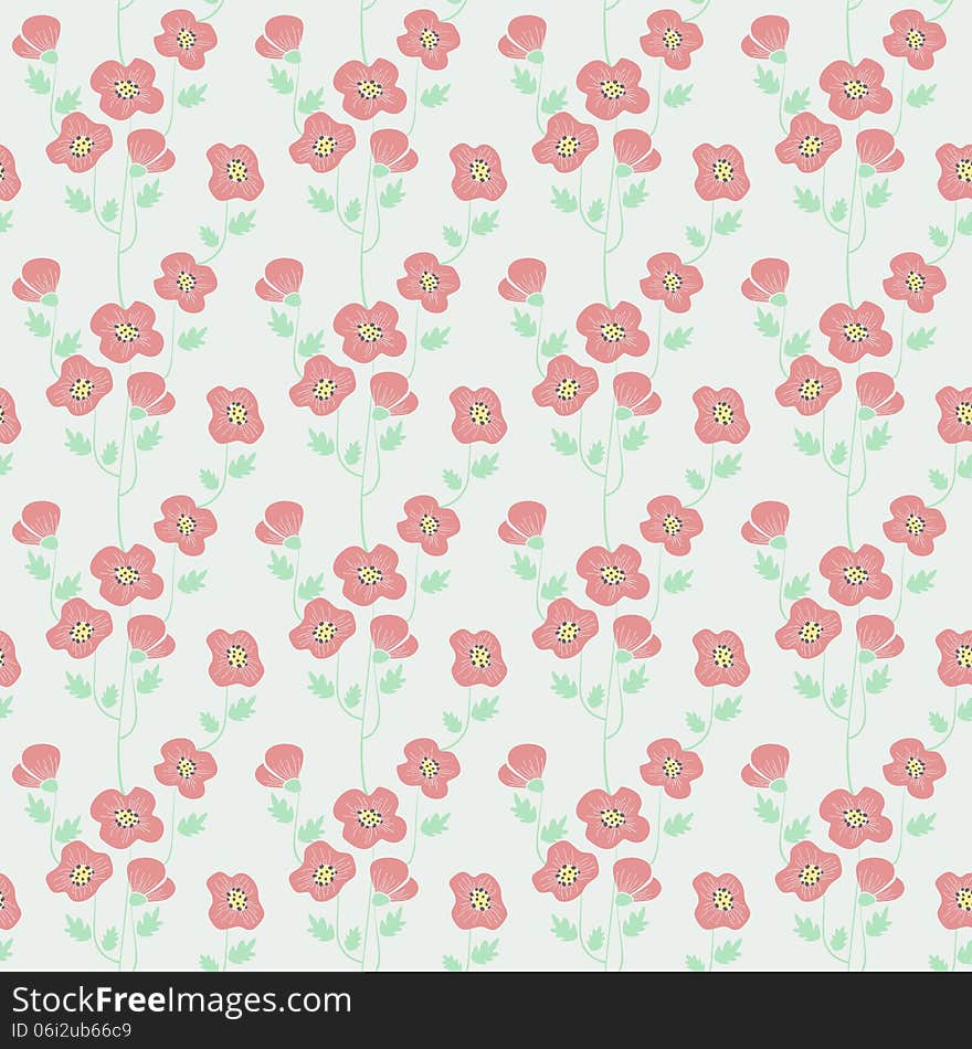 Seamless plain pattern with stylized pastel poppies. Seamless plain pattern with stylized pastel poppies