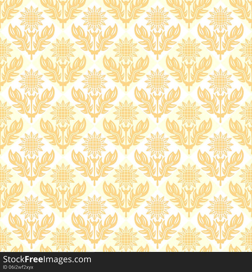 Seamless plain pattern with stylized yellow sunflowers. Seamless plain pattern with stylized yellow sunflowers