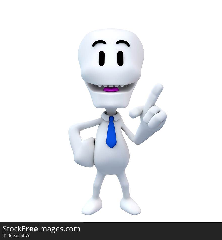 3d render of white character with tie explaining concept, idea. with clipping mask. 3d render of white character with tie explaining concept, idea. with clipping mask