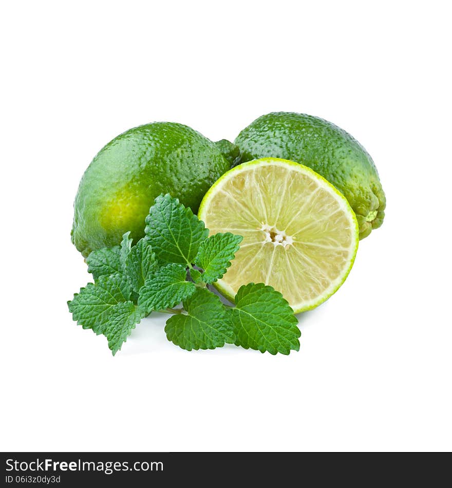 Fresh Lime with Mint Leaf isolated on white