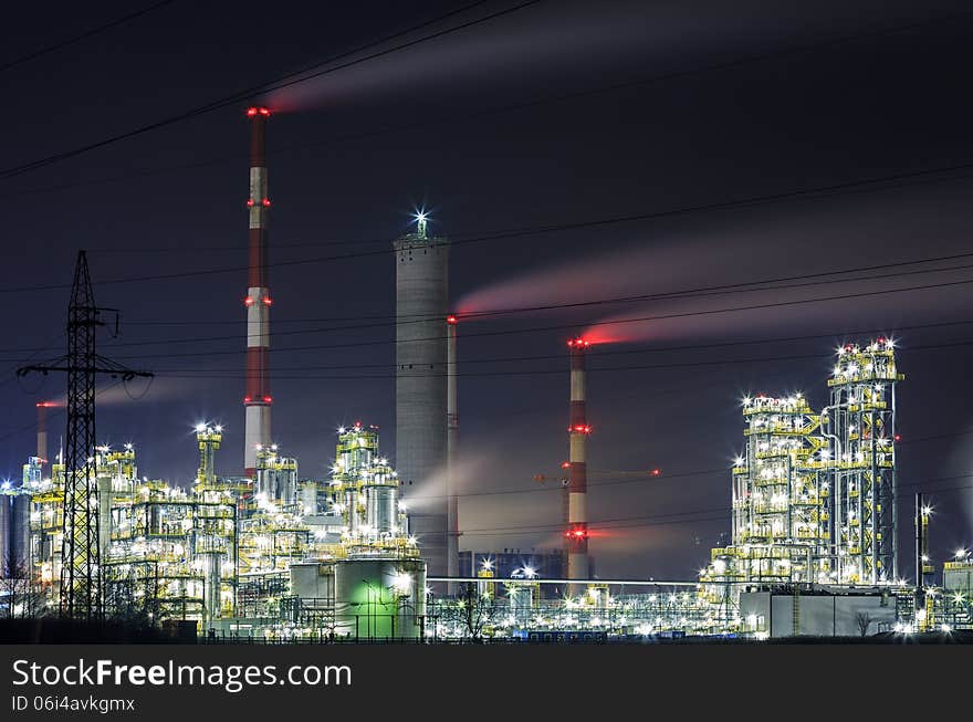 Oil refinery at night