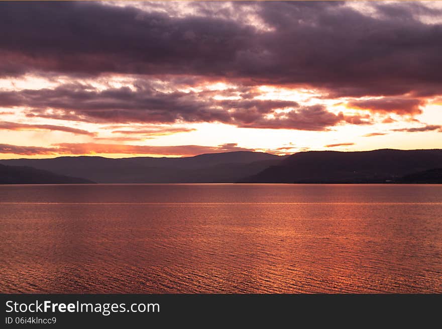 SunSet over Lake Okanagan over Okanagan Mountain Provincial Park