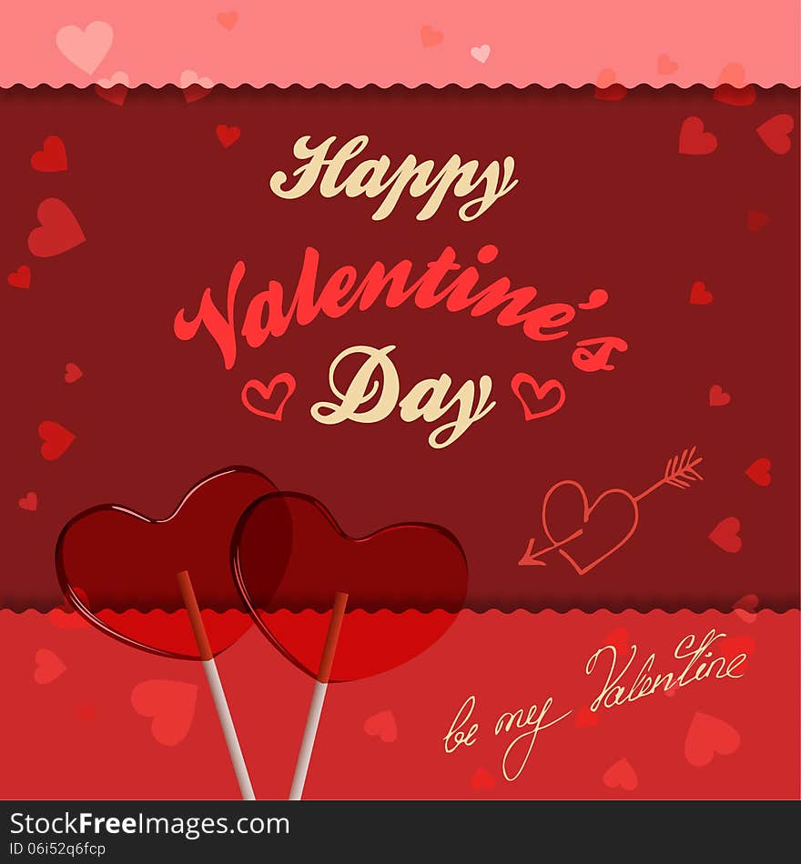 Valentine card with lollipops heart-shaped