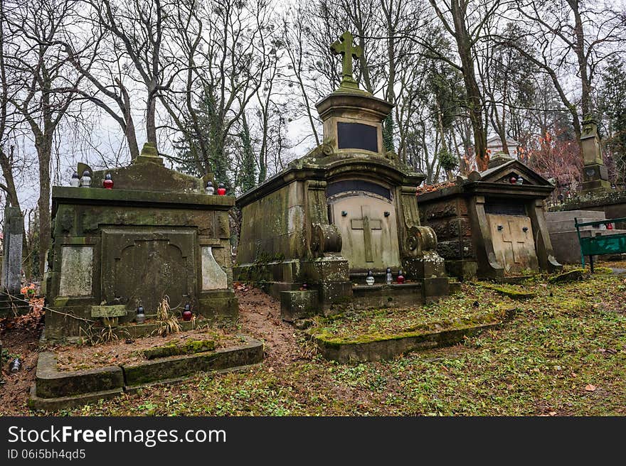 Old tombs at Lychakiv cemetery, Lviv, Ukraine. Old tombs at Lychakiv cemetery, Lviv, Ukraine