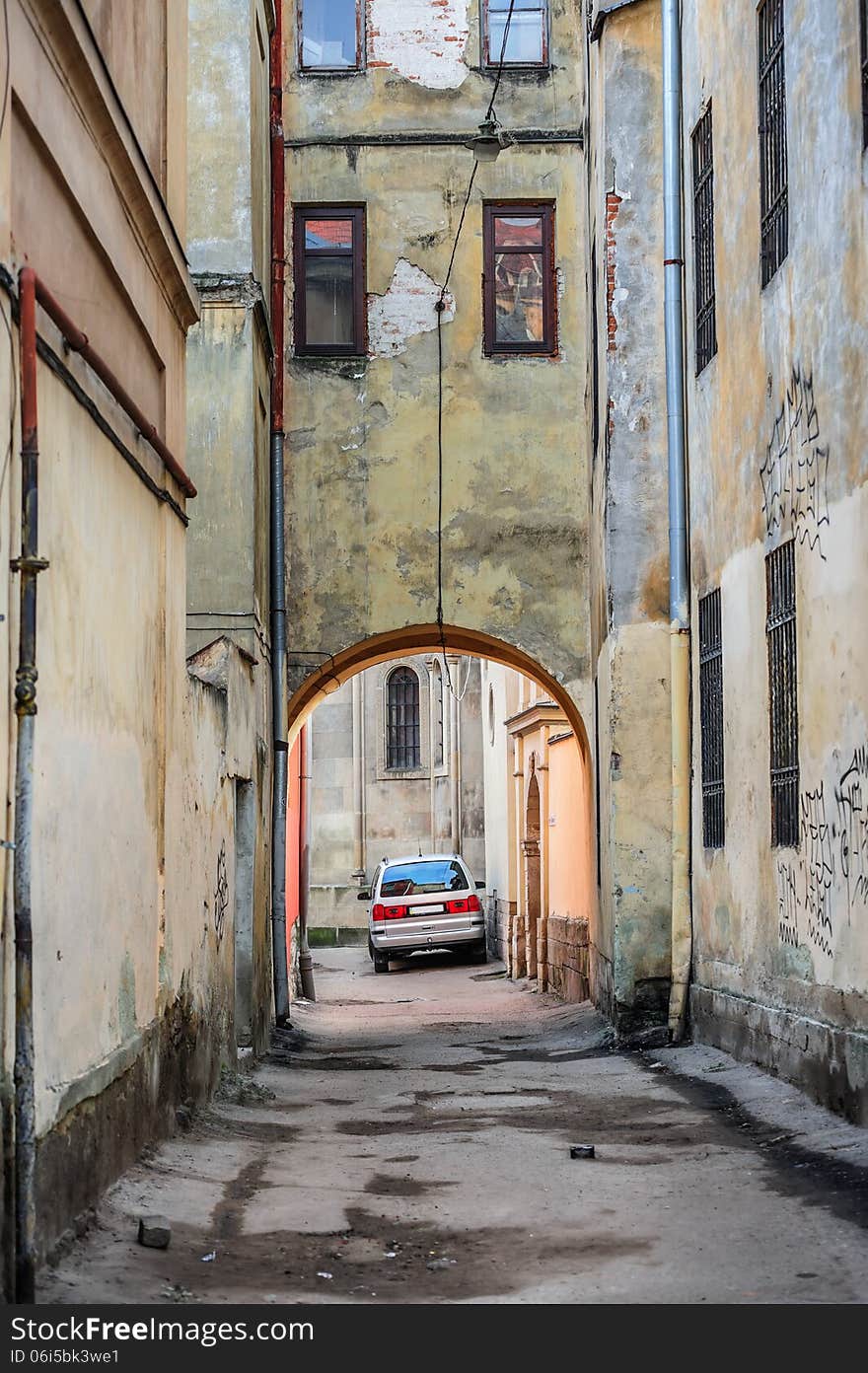 View through the gateway in old city of Lviv, Ukraine. View through the gateway in old city of Lviv, Ukraine