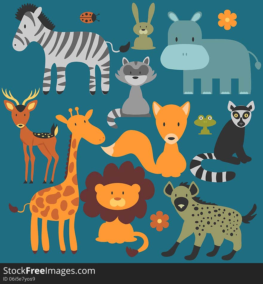 Set of cute wild animals