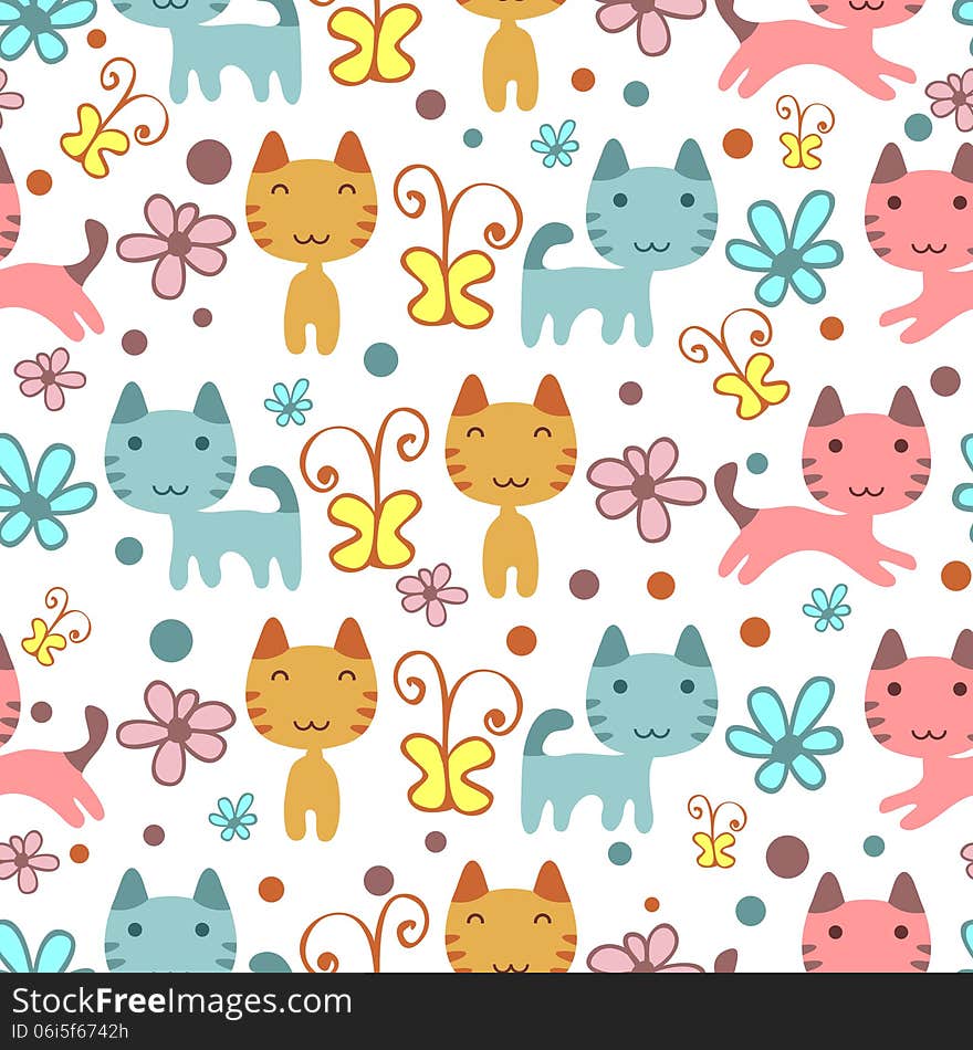 Seamless pattern with cute colorful kittens. Seamless pattern with cute colorful kittens