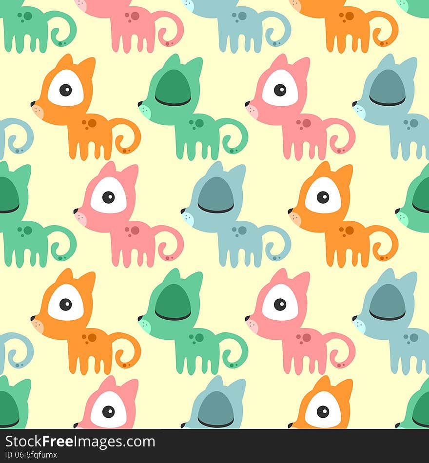 Seamless pattern with cute kittens